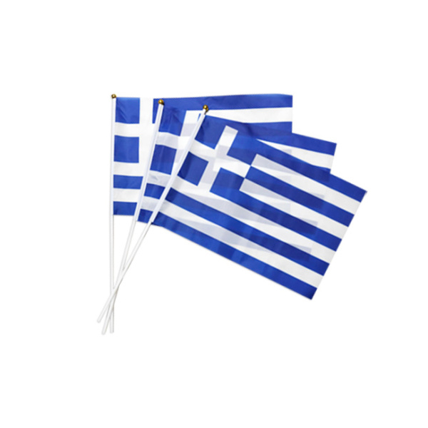 Greek hand waving polyester flag with plastic stick